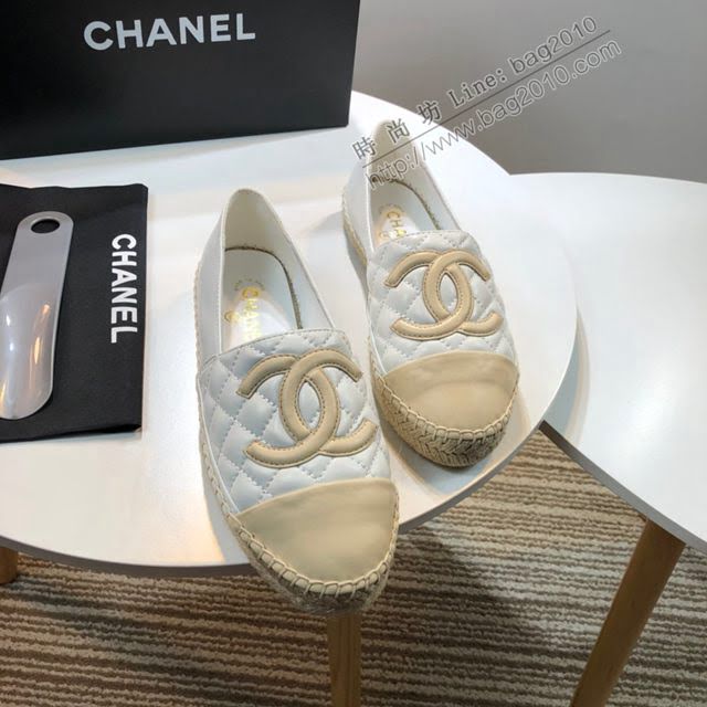 Chanel女鞋 香奈兒頂級版本漁夫鞋 白皮杏皮標  naq1104